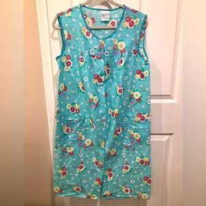 Vintage Floral Housecoat Dress Snaps Pockets Sz M